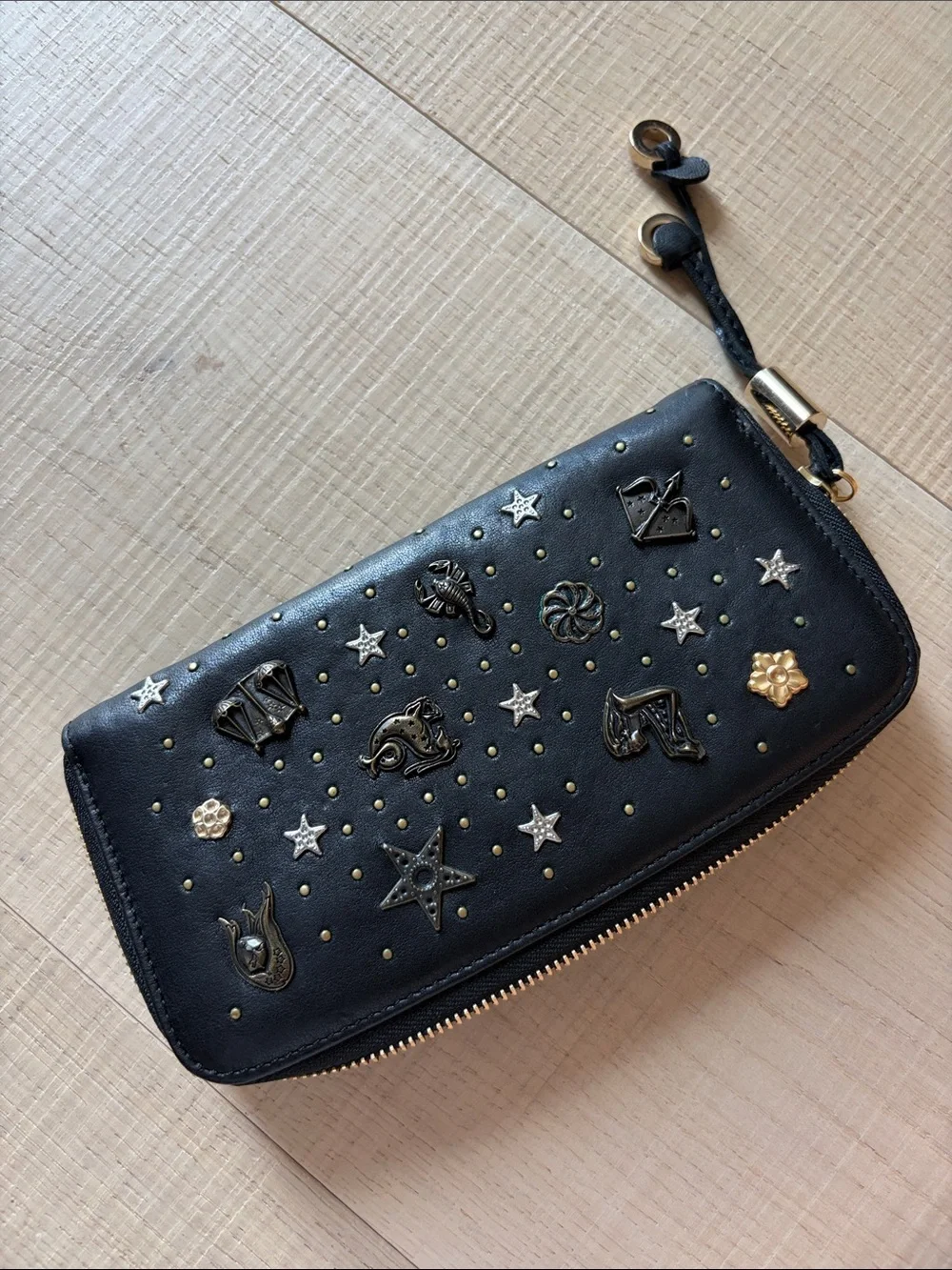 NEW Jimmy Choo Black Zodiac Charm Wallet
